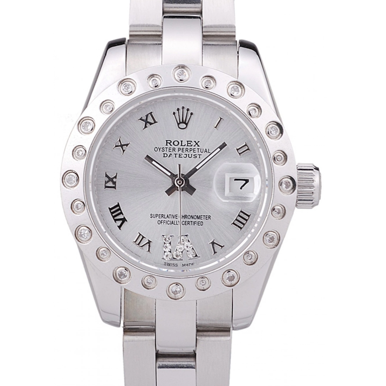 Polished Silver Rolex Silver Datejust Bezel 7474 Dial Diamonds 0728